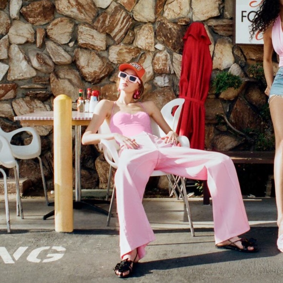 NWT ZARA SUPER WIDE LEG JEANS Pastel pink - Picture 4 of 6